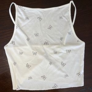 White Tank with Butterfly Pattern